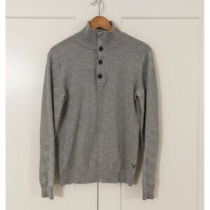 American Eagle‎ Men’s Heather Gray Button Mock Neck Sweater Size Small Cotton